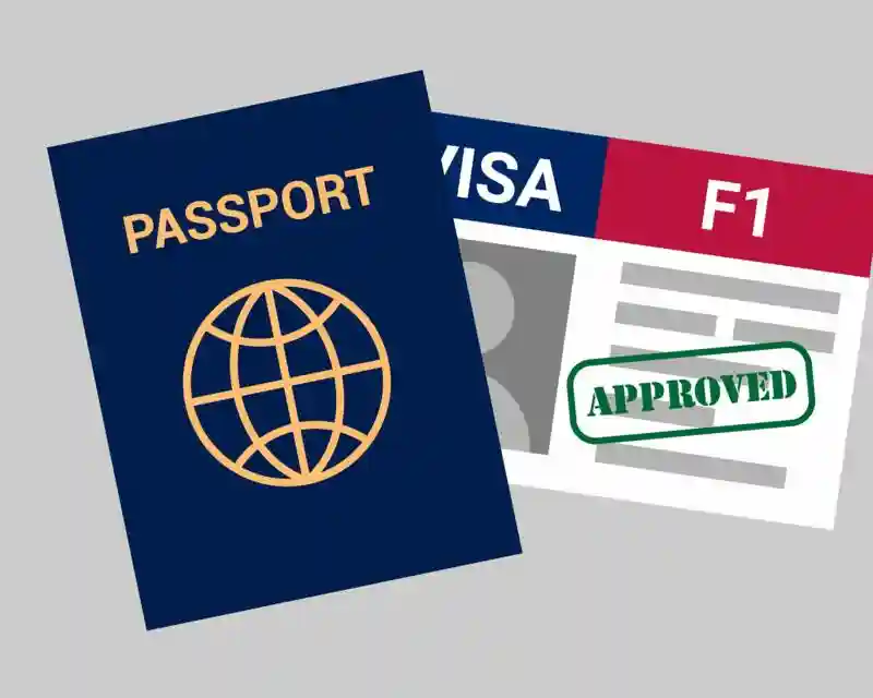 US F1 student visa and passport, with "APPROVED" stamp