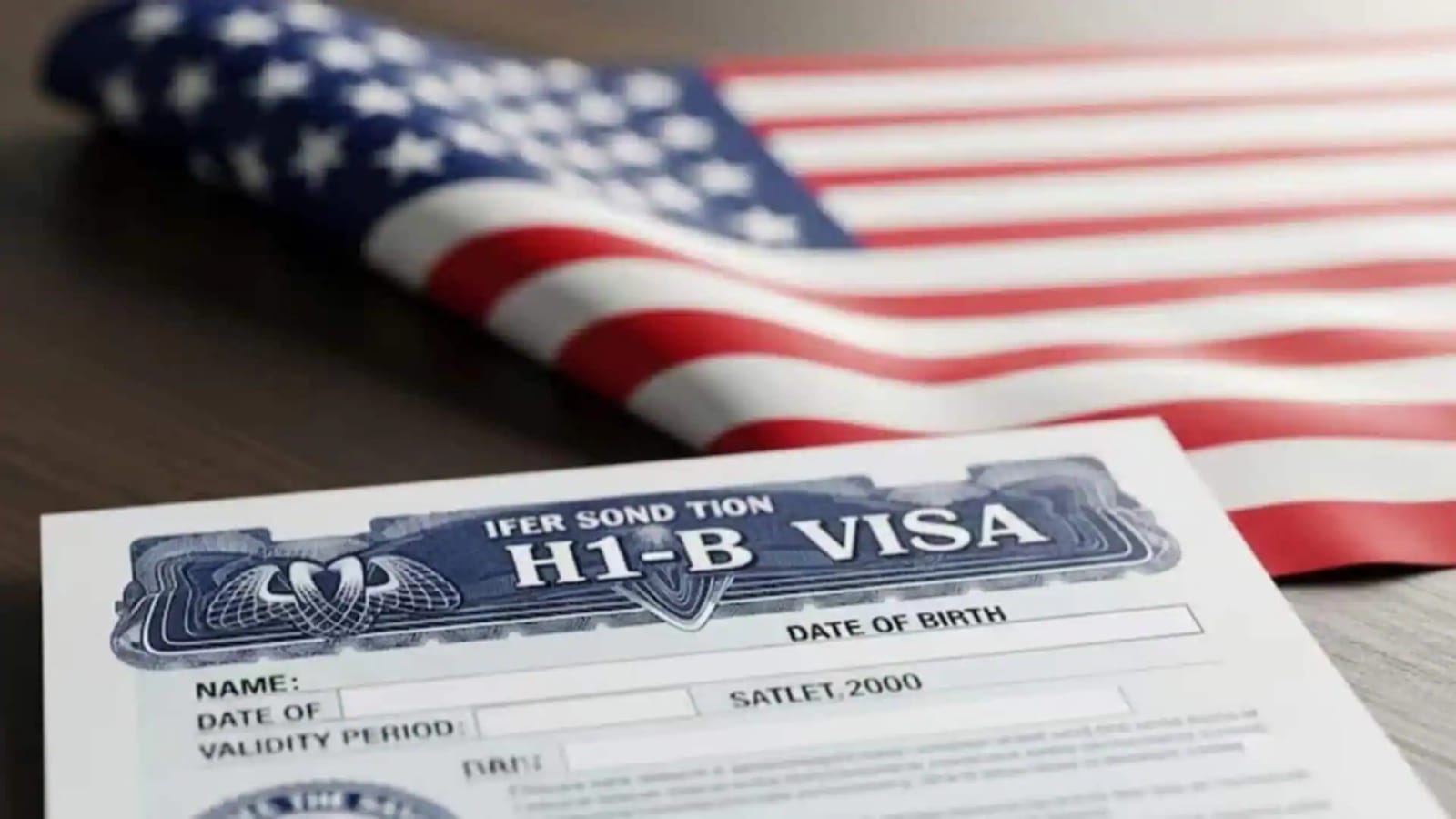 H-1B visa document and US flag, relevant to US visa and immigration changes.
