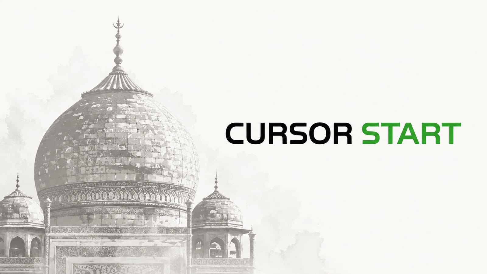 Cursor Start logo superimposed on a watercolor-style image of the Taj Mahal