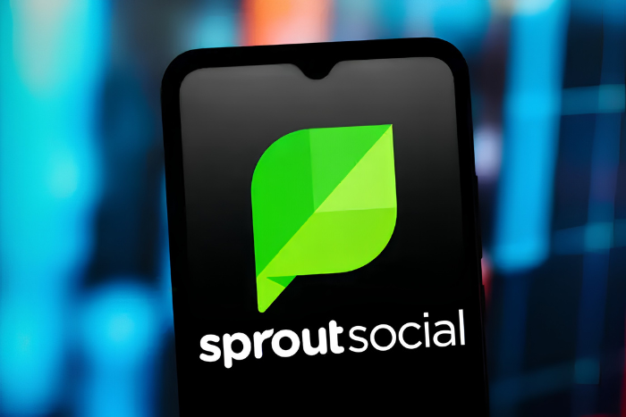 Sprout Social logo on a smartphone screen, representing tech layoffs.