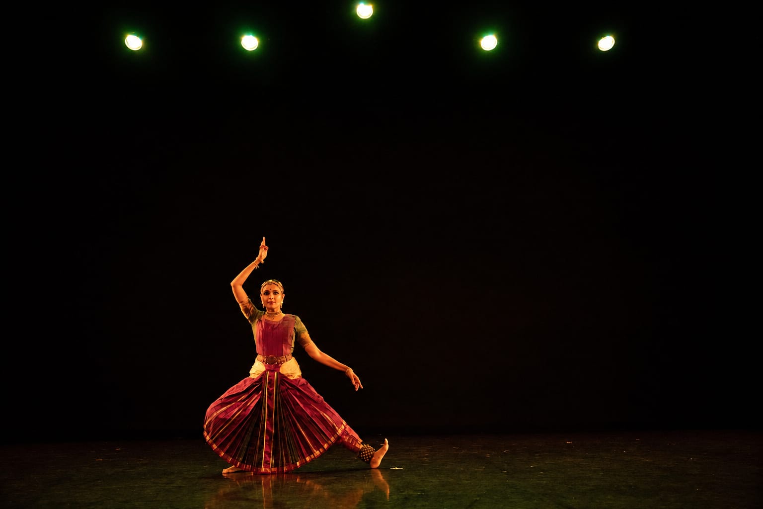 Indian dancer performs Bharatanatyam at NYC Dance Festival, showcasing culture.