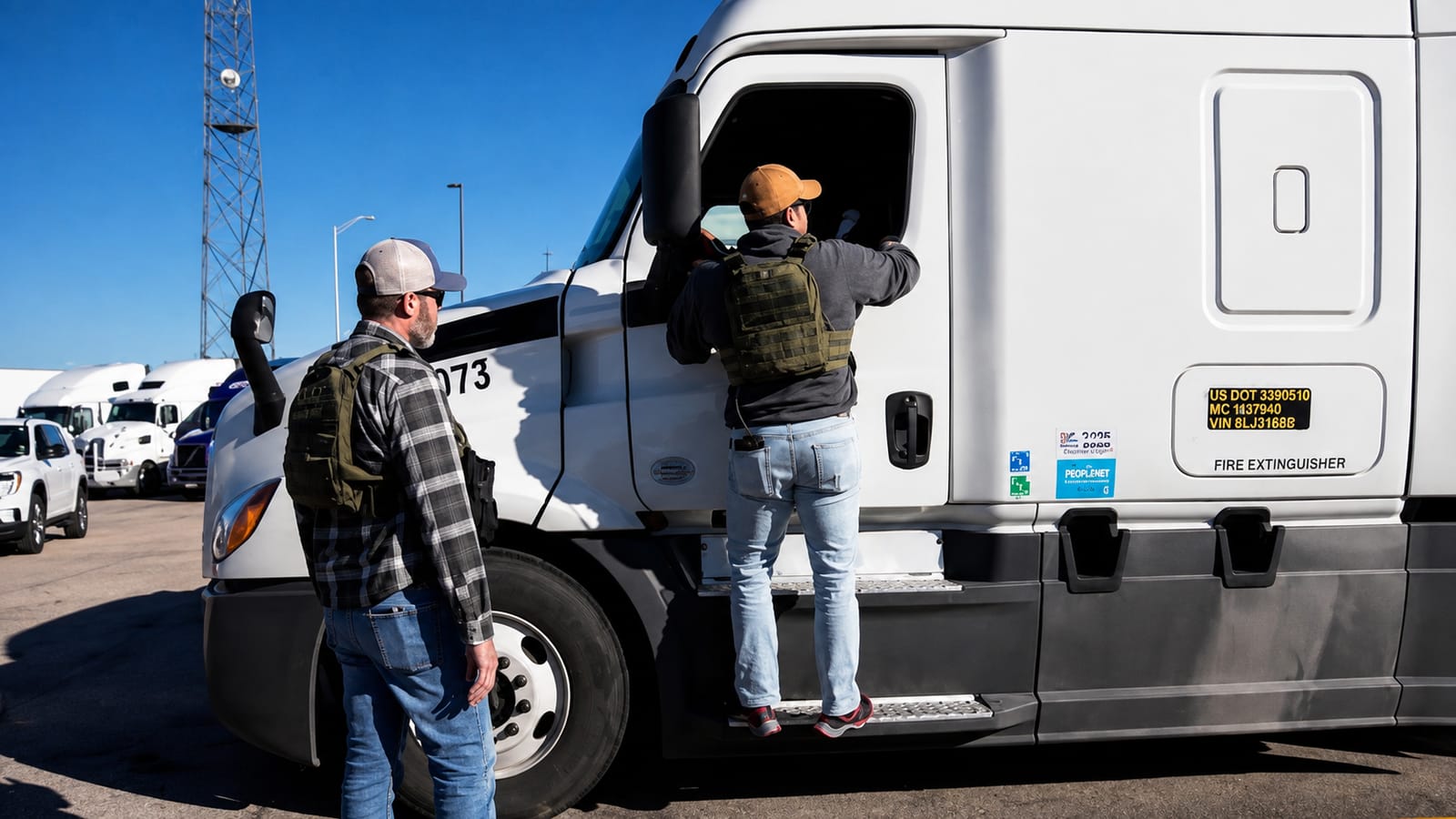 Security checks on truck drivers at US border, related to visa and immigration.
