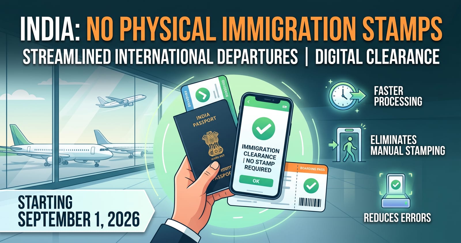 India immigration: No physical stamps from Sept 1, 2026. Digital clearance for faster departures.