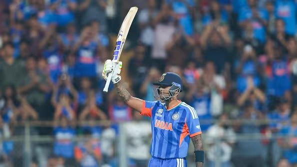 Suryakumar Yadav celebrates India's T20 World Cup win vs USA.