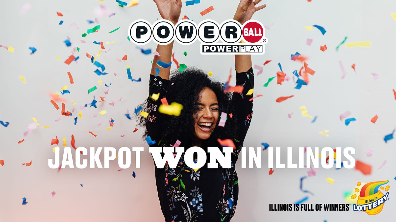 Illinois Powerball jackpot winner celebrates with confetti. Illinois is Full of Winners!