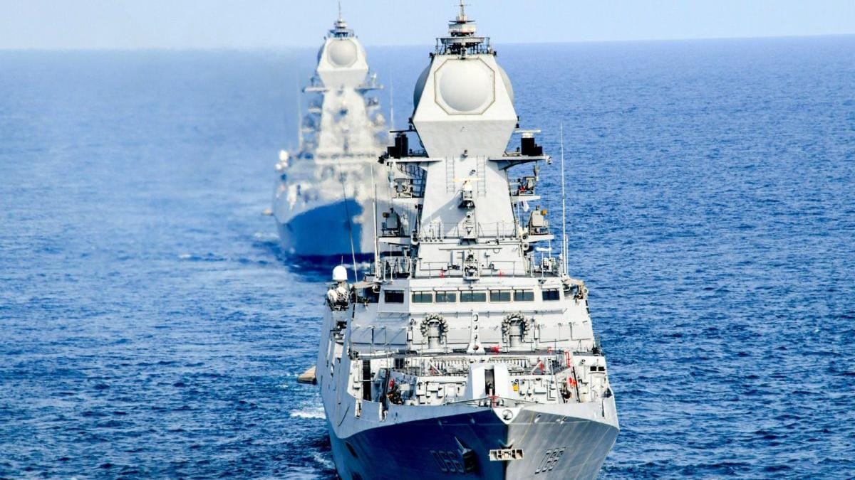 Indian Navy warships sail in formation, news of joint exercise.
