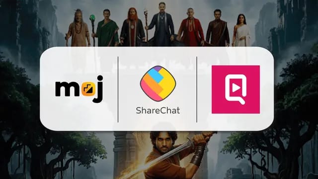 Moj and ShareChat logos with AI micro-dramas theme