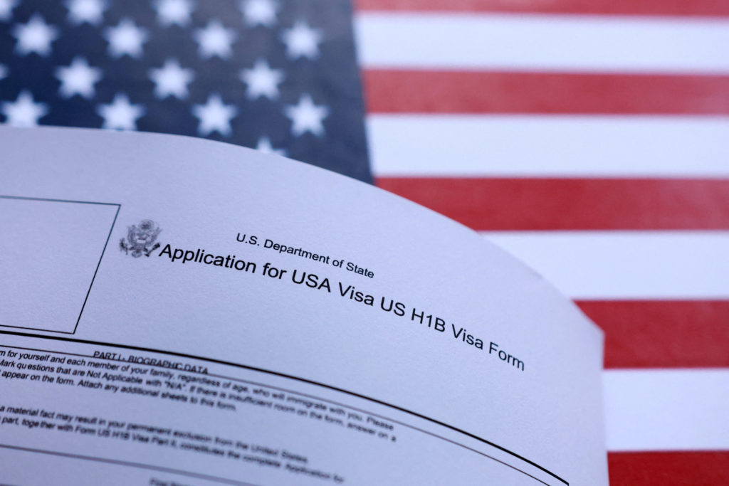 US Department of State Application for USA Visa H1B Form with American flag