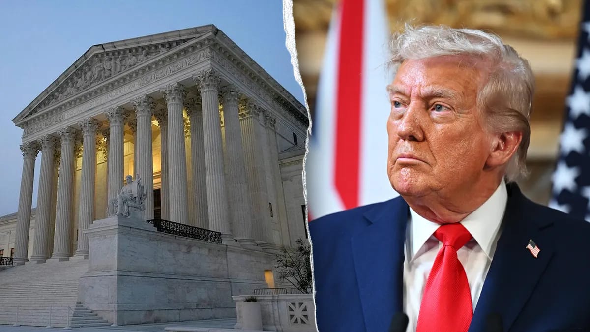Supreme Court building and Donald Trump, relevant to visa and immigration rulings.