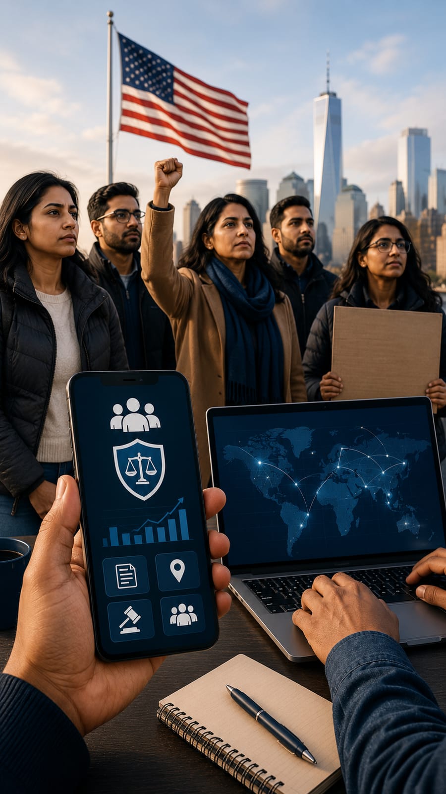 IAAC tracker for anti-Indian hate incidents: diverse group protests with US flag