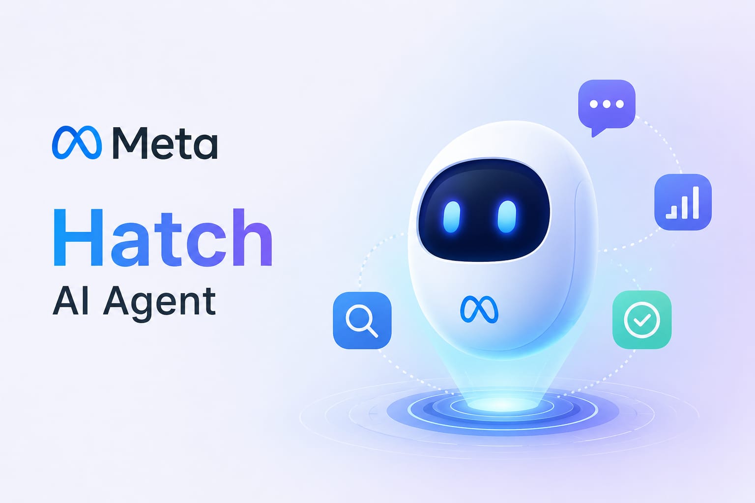 Meta Hatch AI Agent platform with icons for chat, search, data, and verification.