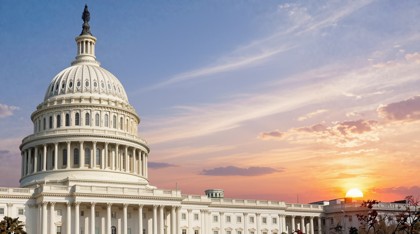 US Capitol building at sunset, relevant to politics and Daylight Saving Time bill