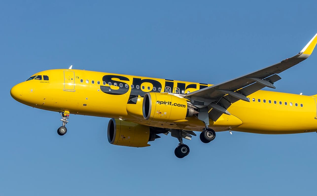 Spirit Airlines plane flying, relevant to Google's $10M AI data deal.