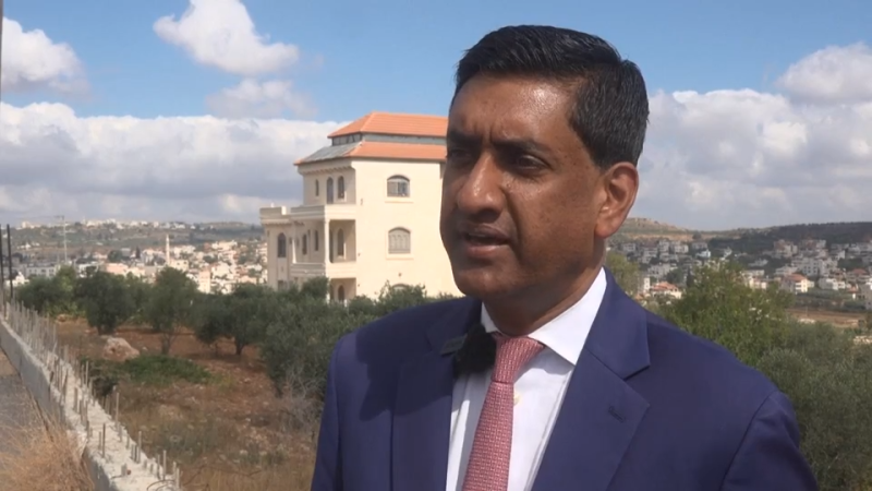 Congressman Ro Khanna speaks with Israeli settlers in the West Bank.