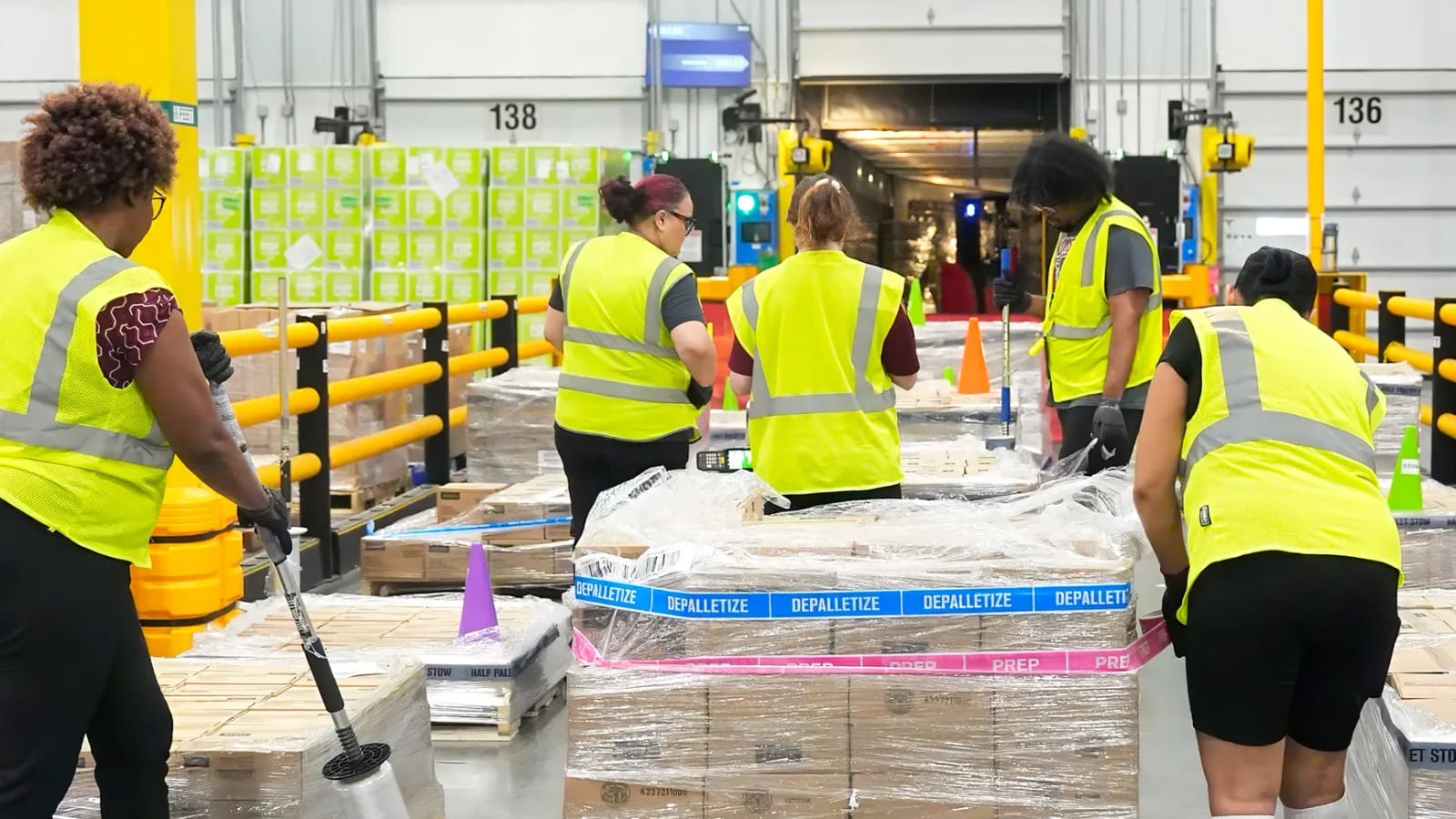 Amazon warehouse workers in Florida prepare shipments, impacting 494 jobs.