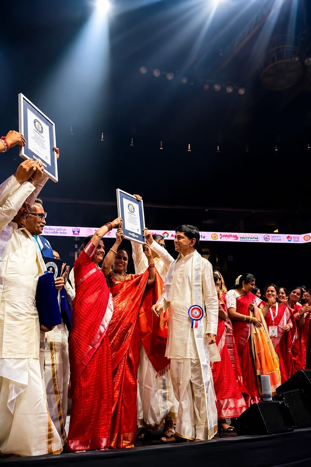 SiliconAndhra members hold Guinness World Records certificates at silver jubilee event.