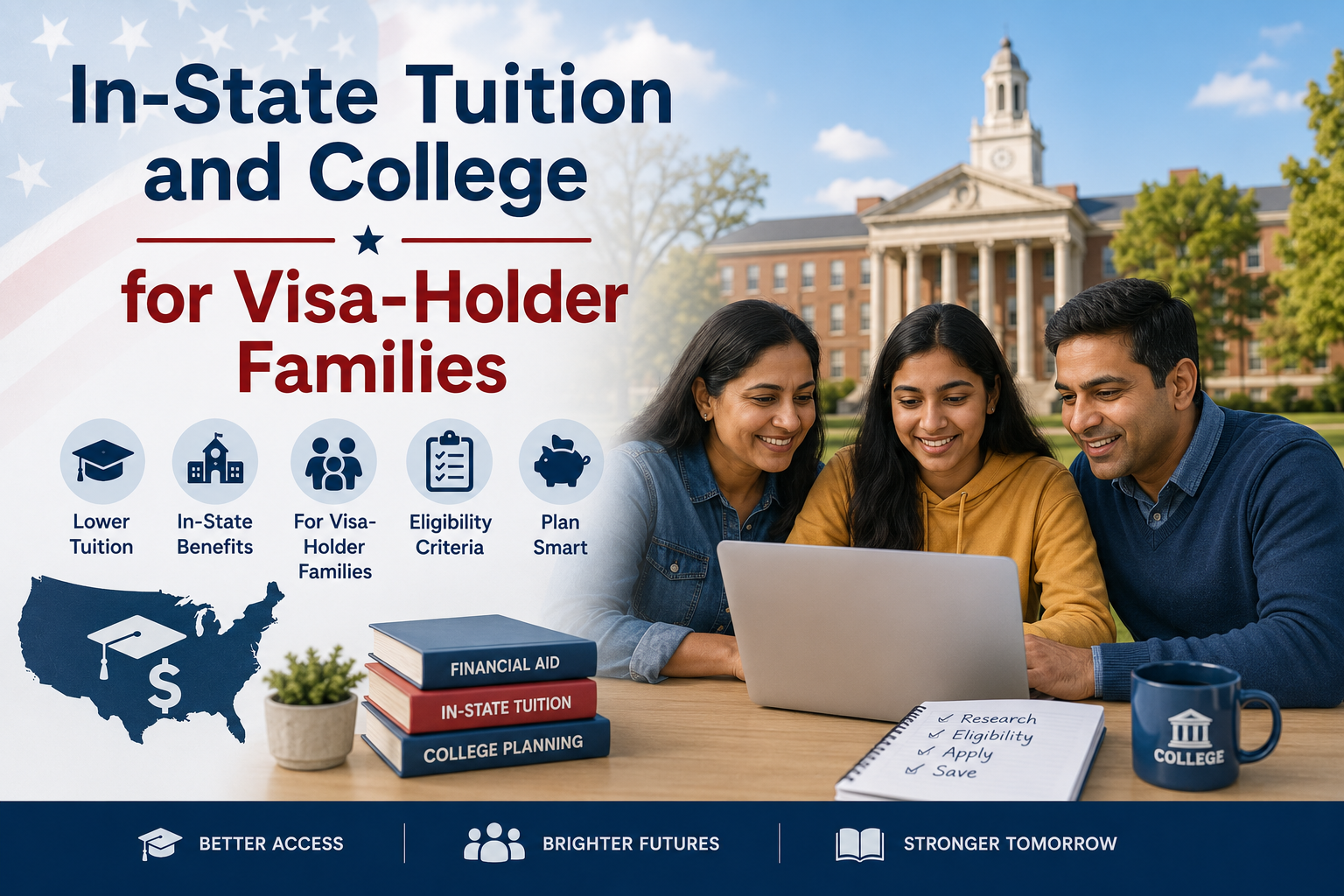 Visa-holder family researching in-state tuition and college planning for NRIs.