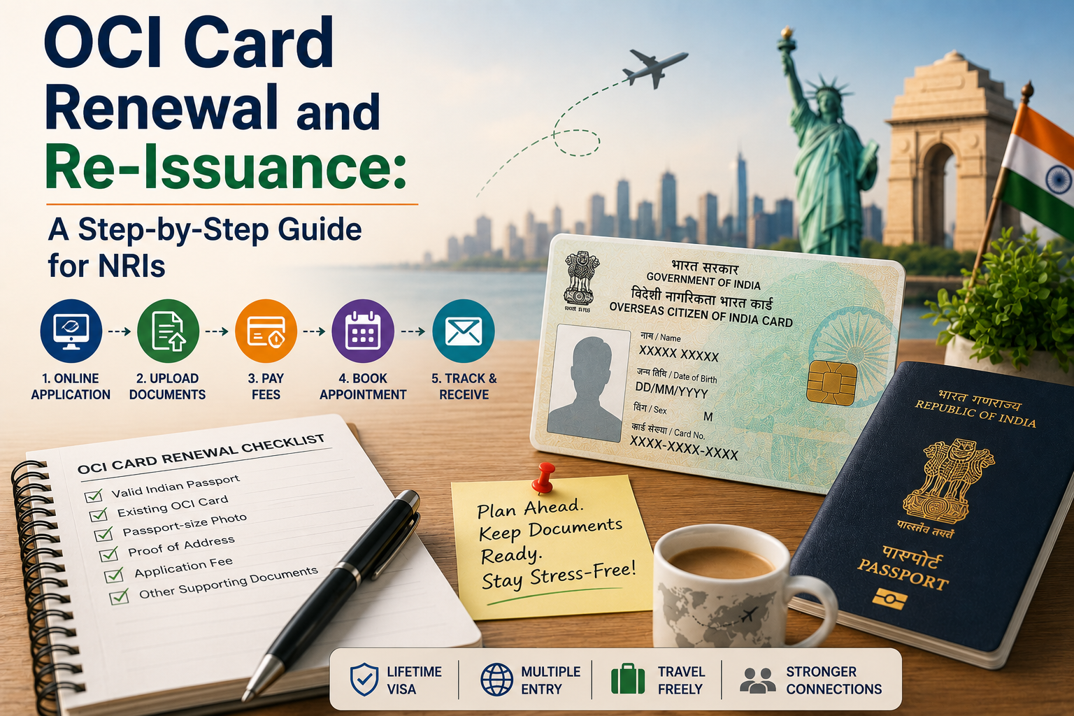 OCI card renewal guide for NRIs: step-by-step process with documents, passport, and checklist.