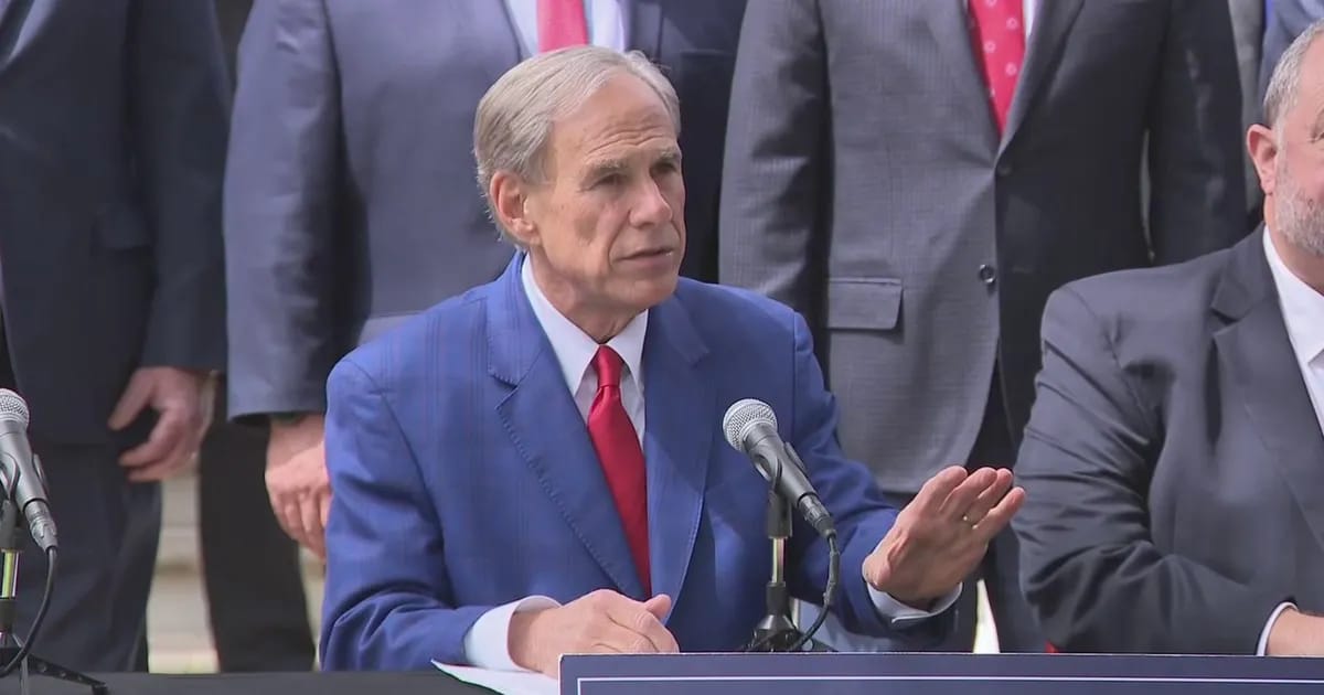 Texas Governor Greg Abbott speaks at a press conference about visa and immigration issues.