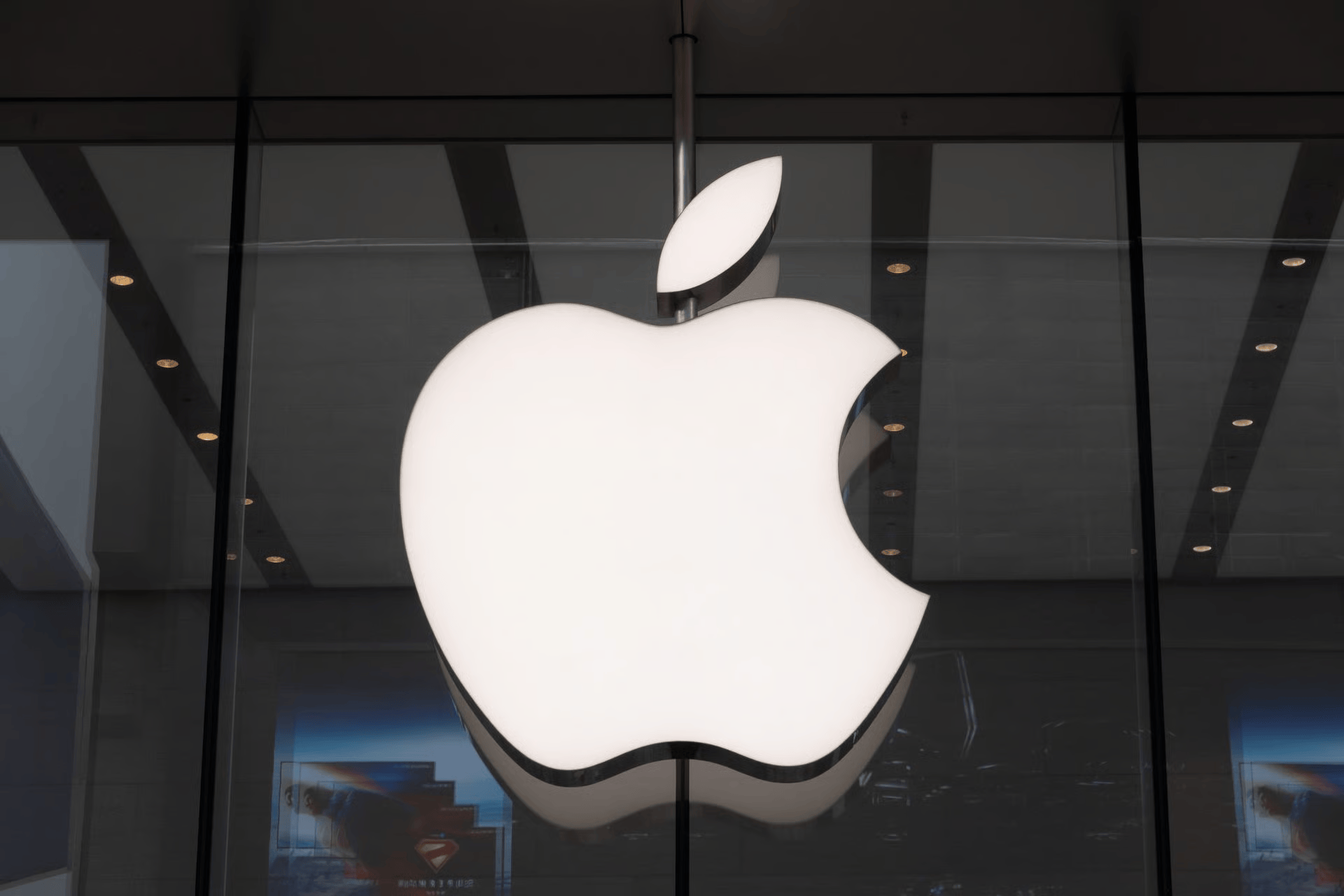 Illuminated Apple logo, symbolizing the tech company's valuation.