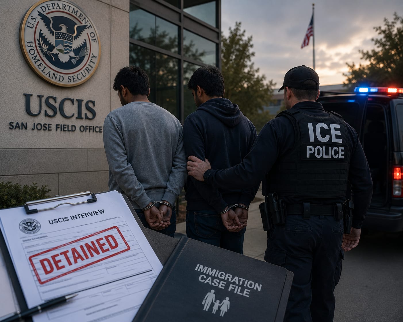 ICE officers detain Indian brothers after USCIS interview in San Jose.